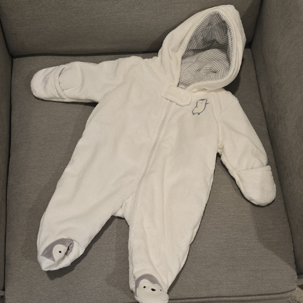 Carter's White Hooded Baby Footie